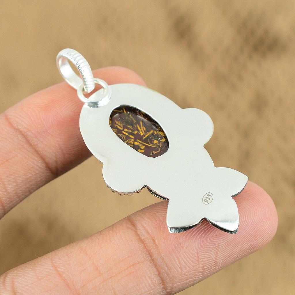 Womens Day Sale Oval Natural Mariam Jasper 925 Silver Flower Ethnic Wife Pendant