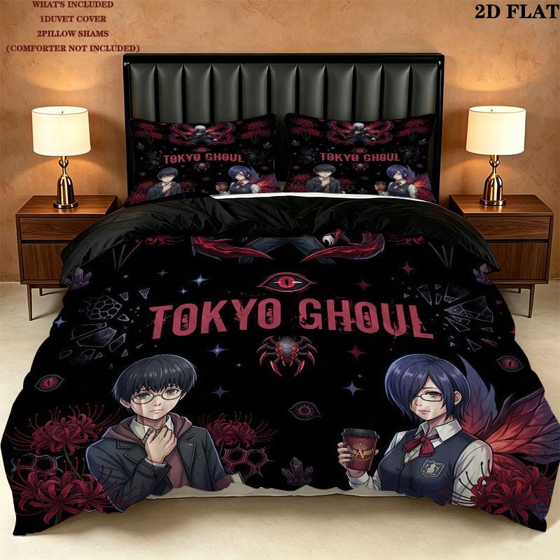 Tokyo Ghoul Pattern Bedding Quilt Set Quilt Cover Pillowcase Home Birthday Gift(1 * duvet cover + 2 * pillowcase, without core)