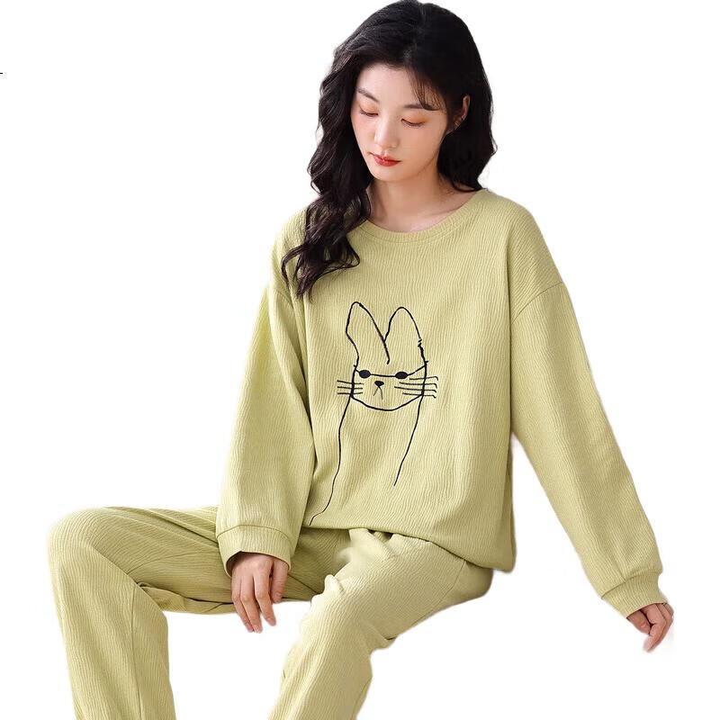 DOLAMI Women's Pajamas, Spring And Autumn Pure Cotton Long-Sleeve Casual Wearable Thin Ladies' Loungewear Set for Spring And Autumn, 2XL