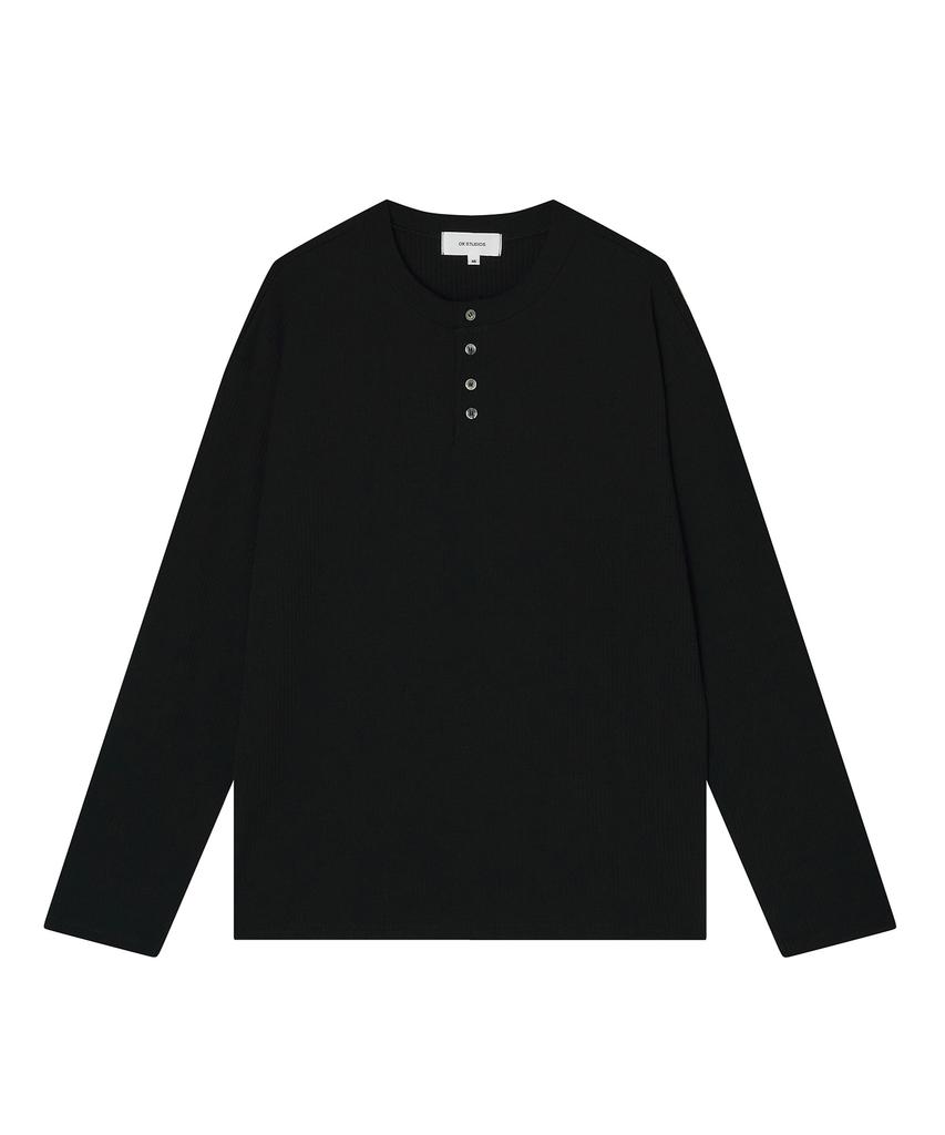 OX STUDIOS Moment Henley Neck Long Sleeve (Black)