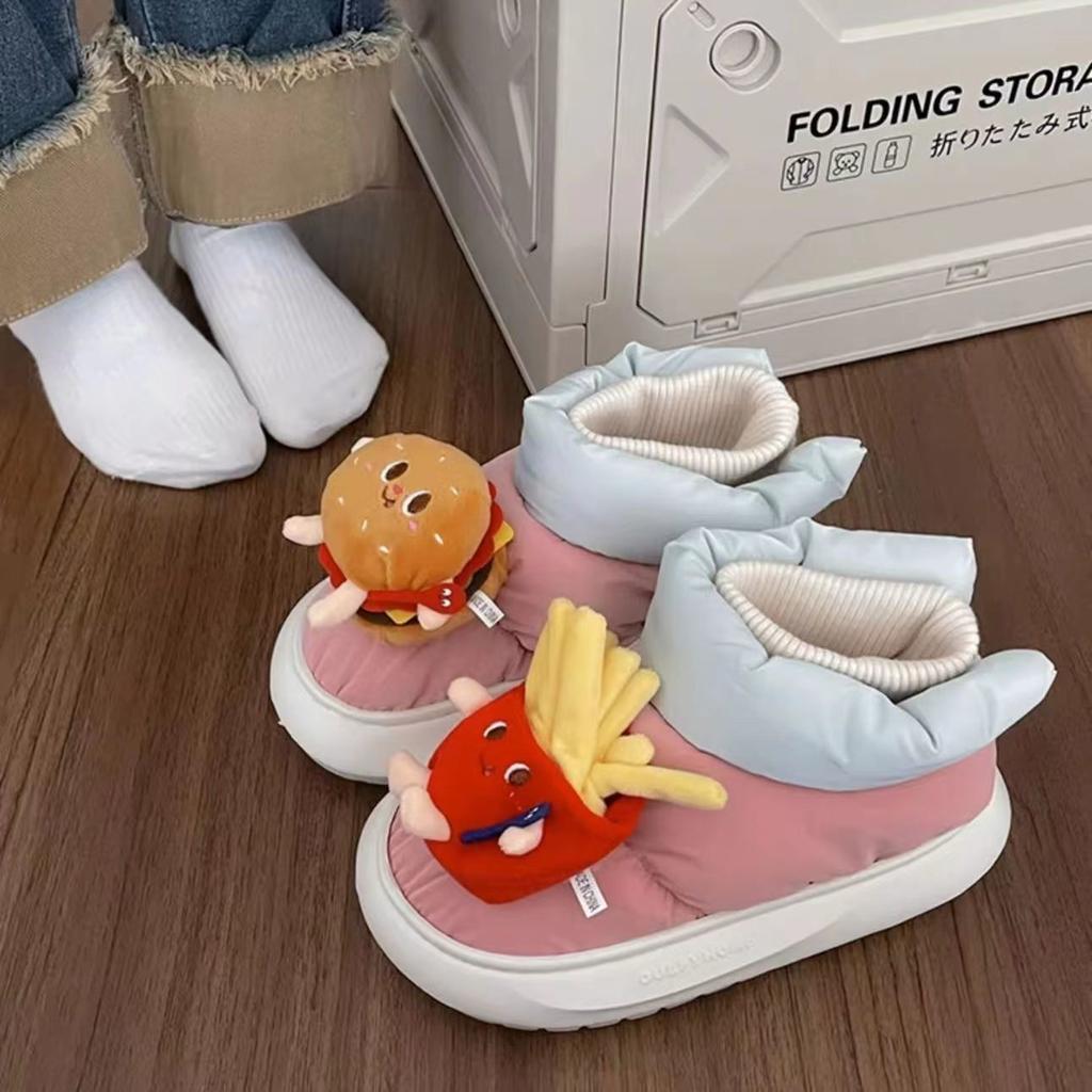 Maillard Burger Fries Cartoon Cotton Shoes Winter Wear Velvet Thickened Girls Snow Boots Cute Warm Shoes