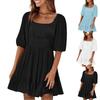 Women's Summer Square Neck Ruffle Short Sleeve Tie Solid Color Dresses