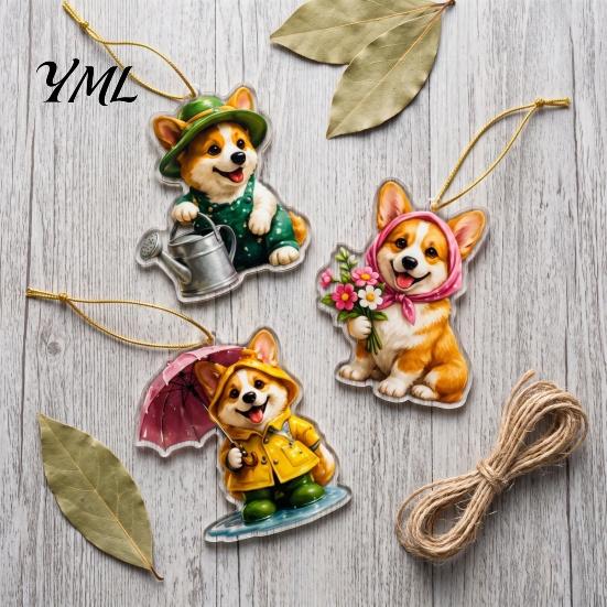 Corgi Gardening Ornament Cute Puppies Advent Calendar, 24 Days Christmas Countdown Calendar with 2D Kids Surprise Flat Acrylic Dog Pendants