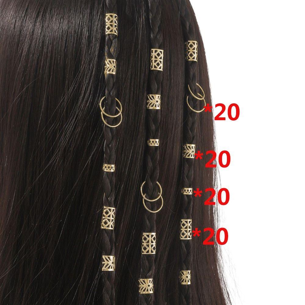 80pcs Metal Cuff Clips Dreadlocks Beads Dread Locks Hair Braid Tubes Hollow Out Hair Ring  Men