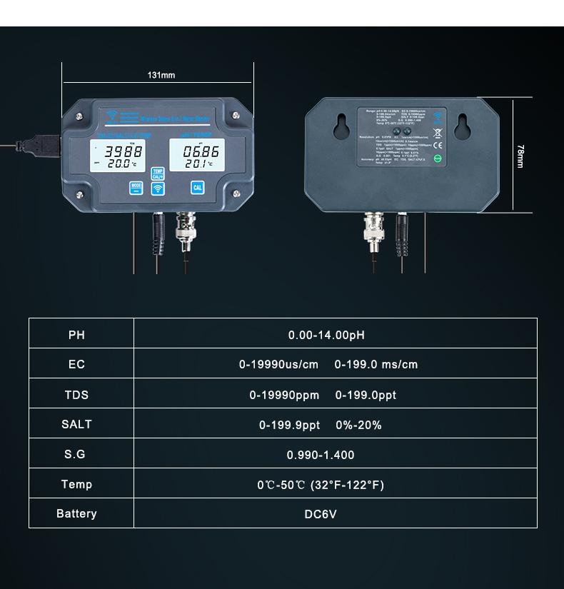 Умный Wi-Fi онлайн тестер качества воды Беспроводной 6 в 1 монитор воды pH EC TDS СОЛЬ G.S измеритель температуры Управление через мобильное приложение