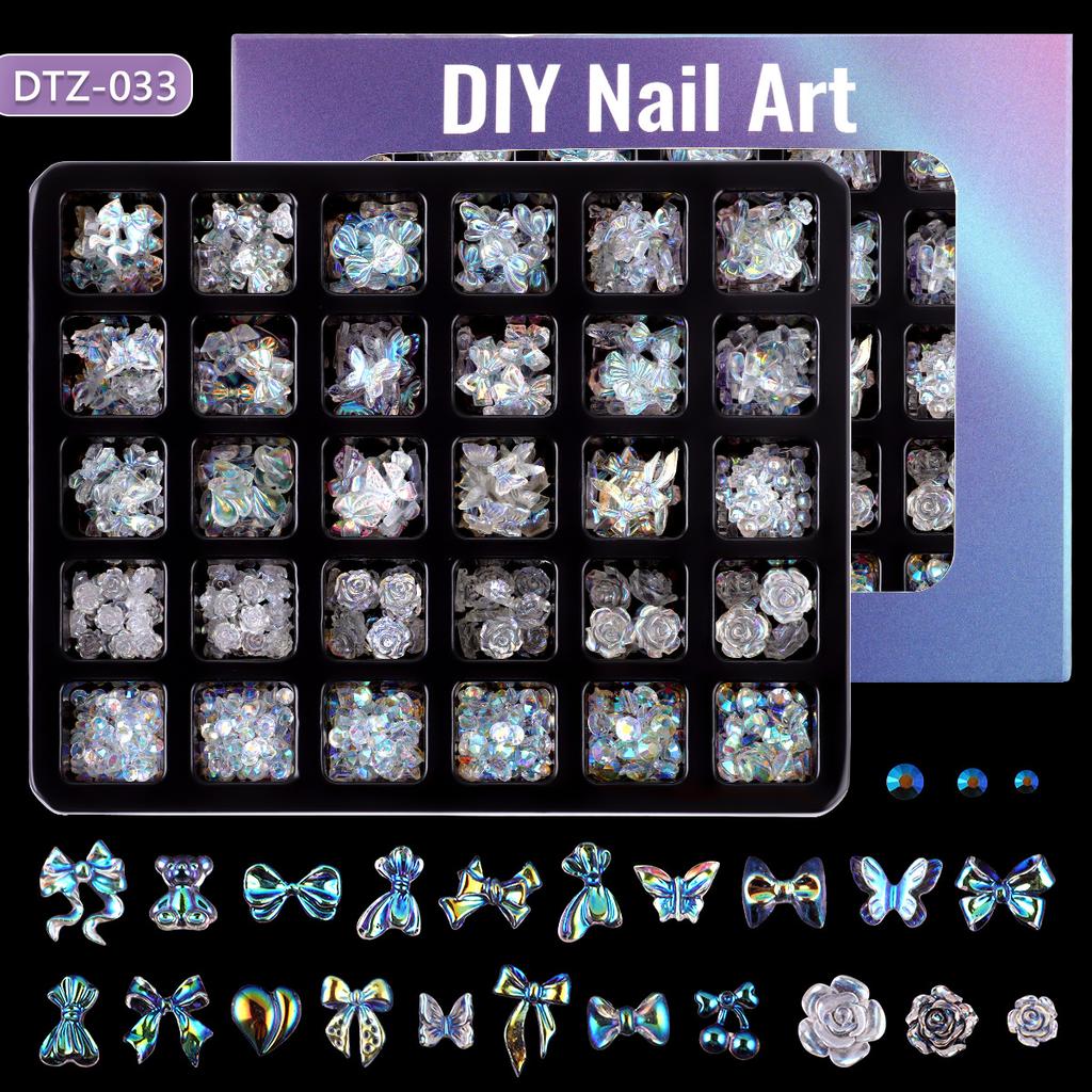 30 Grid Resin Bow Japanese Nail Jewelry Black And White Streamer Bow Three-Dimensional Simple Patch