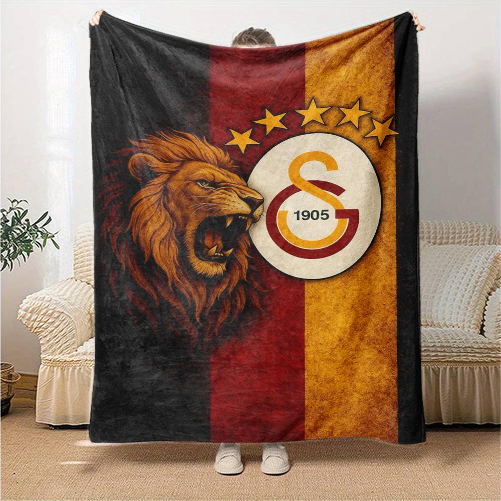 Lion Head Football Club Print Flannel Blanket, Soft Warm Throw Blanket for Sofa Bed Couch Fan Home Decor