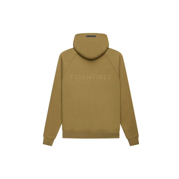 Пуловер с капюшоном Fear of God Essential на флисовой подкладке и логотипом на спине, осень/зима 2021, толстовка унисекс, янтарный FOG-FW21-003