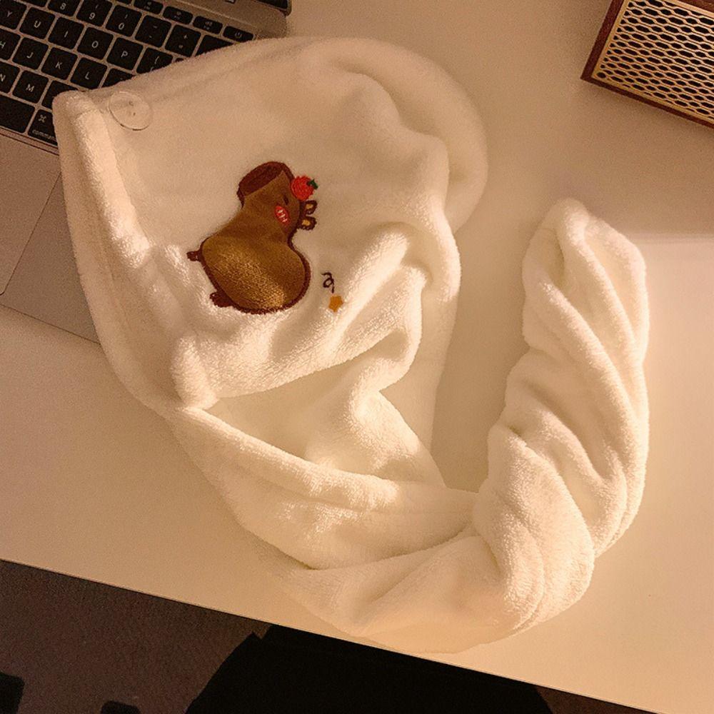 Quick Drying Capybara Dry Hair Cap Combed Cotton Coral Velvet Bathing Cap Capybara Towel  Pool