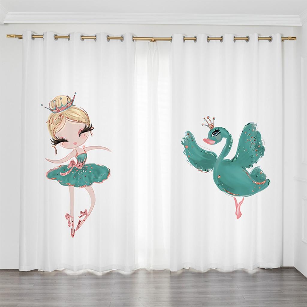 2-панельные шторы с розовым единорогом, шторы для девочек-балерин, детские шторы для спальни девочек, жалюзи на окна от пола до потолка, люверсы сверху
