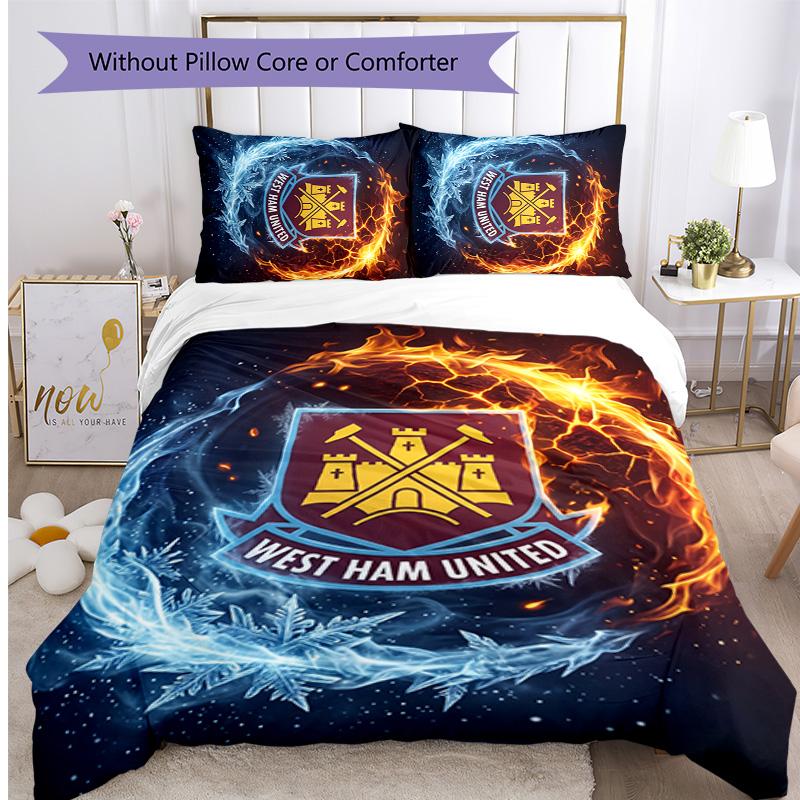 West Ham United Football Printed 3 Pieces Bedding Set, Comfortable Skin Friendly Bedroom Duvet Cover Set