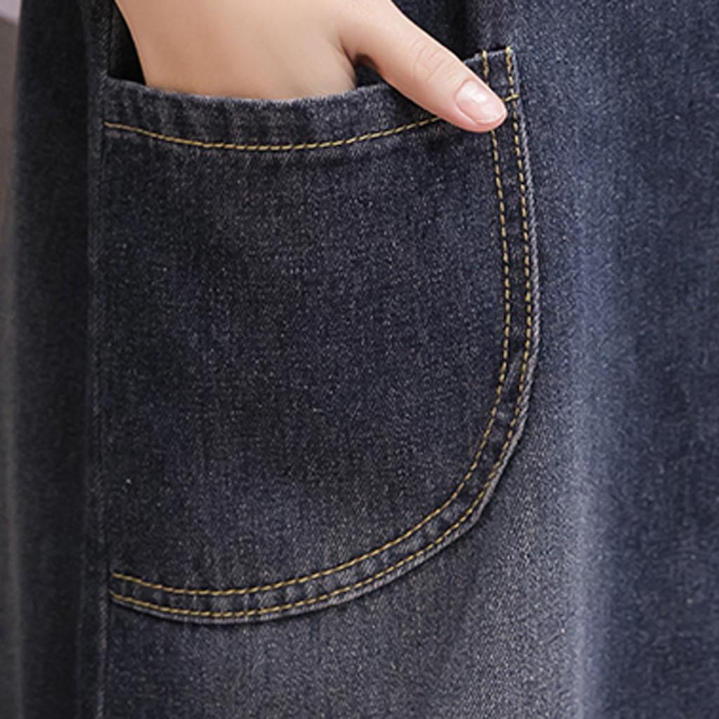 Women Loose Sling Denim Skirt Dungaree Dress Overall Jeans Long Pinafore