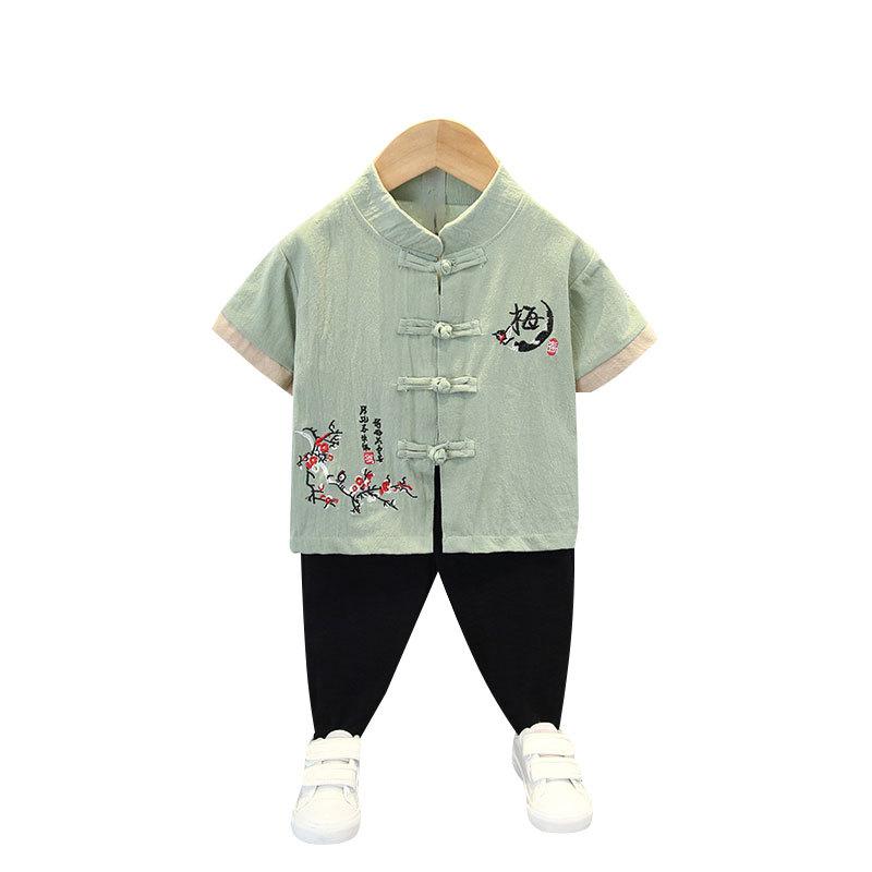 Летний костюм ханбок для мальчиков в стиле «цветение сливы», ретро-детский костюм в стиле Тан, летний костюм для мальчиков и детей в старинном стиле, из хлопка и льна, тонкая секция из пеньки в китайском стиле