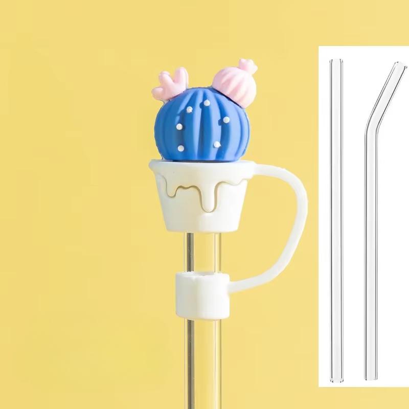 6-8mm Cute Cartoon Silicone Straw Tips Creative Straw Cover Drinking Dust Splash Proof Straw Plugs Sealing Tools Cup Accessories