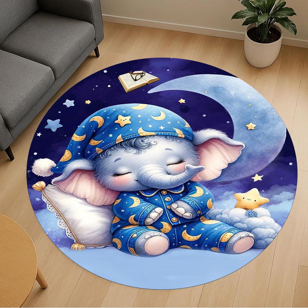 1PC Elephant Moon Star Round Chair mat Area Rug - Non-Slip, Floor Mat for Office, Bedroom, home decor Christmas Gift c0528039