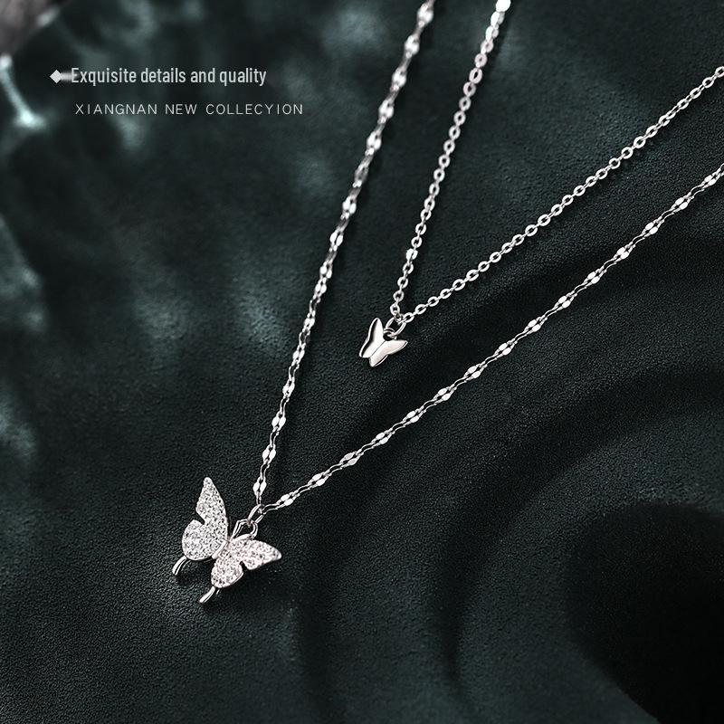 Сладкое двуслойное колье-бабочка в корейском стиле для женщин - Ретро модная цепочка на ключицы, Элегантные и трендовые украшения