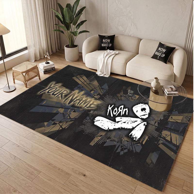 Custom Rug Korn Pattern Print Name Text Soft Non‑Slip Floor Carpet for Home Indoor Decoration