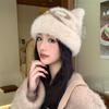 Hat Women'S Bow Cat Ear Knitted Fluffy Hat Winter Warm Wool Ear Protector