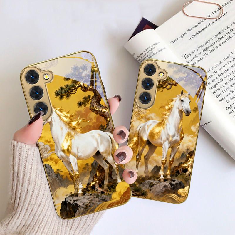 Высокая и крепкая лошадь Для Samsung Galaxy S26 S20 FE S21 S22 S23 Plus S24 Ultra S25Ultra S21+ S22Plus Золотой стеклянный чехол для телефона