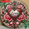 1pc 2d Flat Wooden Decorative Sign - 20cm Round Printed Metal Love & Rose Theme Plaque for Door, Wall, Home, Room, Farmhouse, Street, Shop, Garage Bar