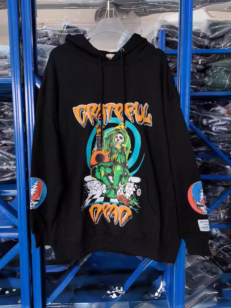 2024 autumn and winter new beautiful tide GALLERY skull guitar printing loose casual men's and women's same sweater
