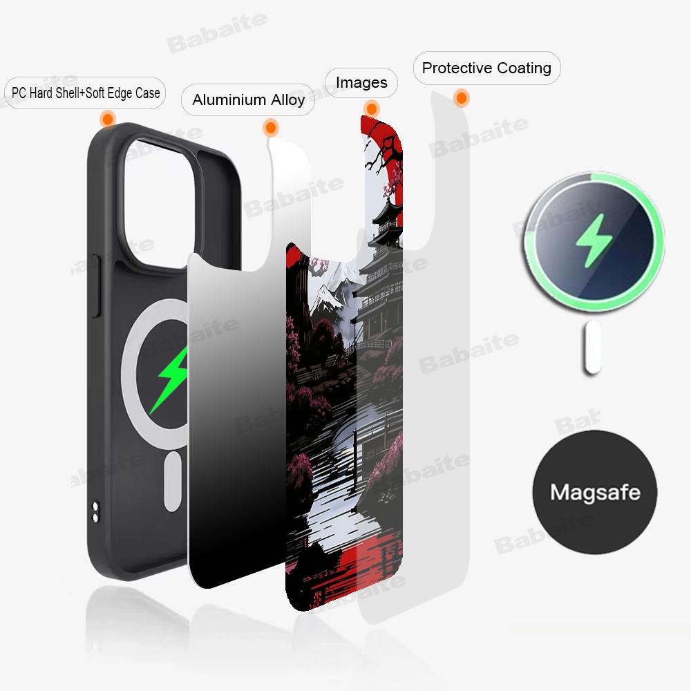 Japanese Landscape Phone Case Magnetic Case For IPhone 16 14 13 12 11 15 Pro Max Plus For Magsafe Wireless Charge Cover