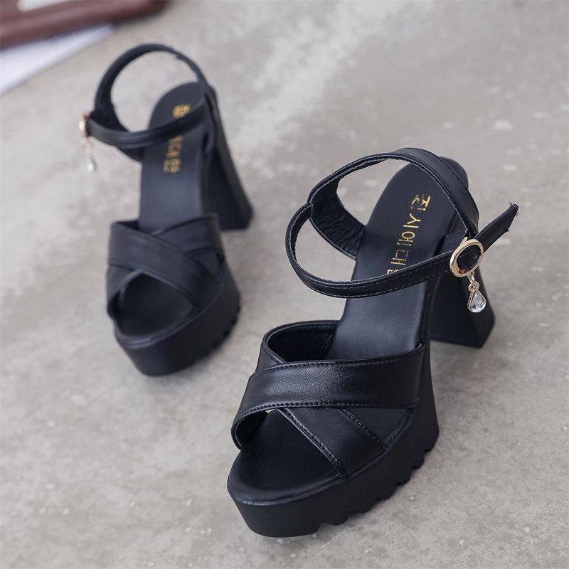 Модные белые босоножки женские Модные элегантные босоножки на высоком каблуке с застежкой «рыбий рот» и танкеткой на платформе женские Классические босоножки на толстом каблуке с пряжкой на щиколотке