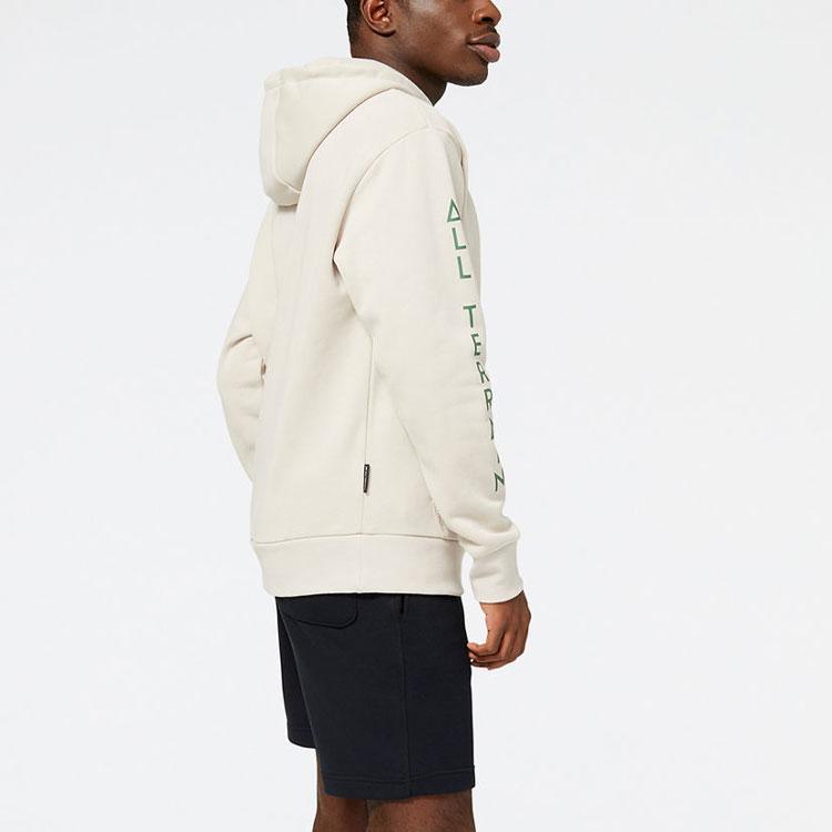 New Balance Hooded Comfortable Letter Thermal Fleece Lined Long Sleeved Sweatshirt Men's Beige (Unisex) Sweatshirts MT23506 TWF