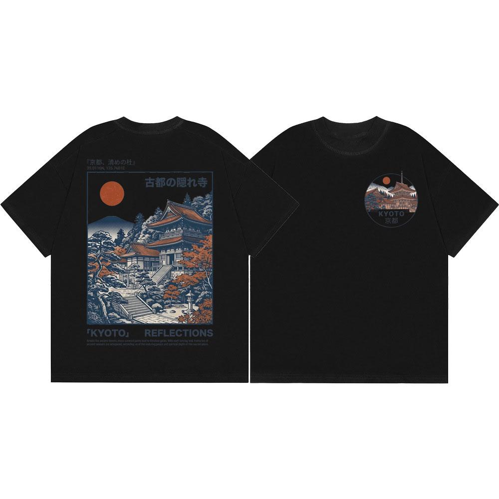 Japanese Kyoto Temple Graphic T Shirts Men Women Fashion Aesthetic T-shirts Summer Casual Loose Short Sleeve T-shirt Streetwear