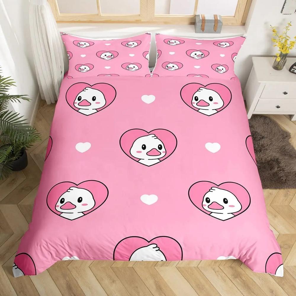 Cute Duck 2/3 Piecebedroom setChildren'sGift Teenagers adulteMicrofibre Double Bed Single Bed Duvet Cover with Zip Room Decor