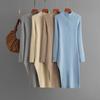 Women's Ribbed Knit Dress Long Sleeve Mock Neck Slim Fit Side Slit Fall Sweater Dresses With Zipper High Neck Solid Knitted Midi Dress for Women