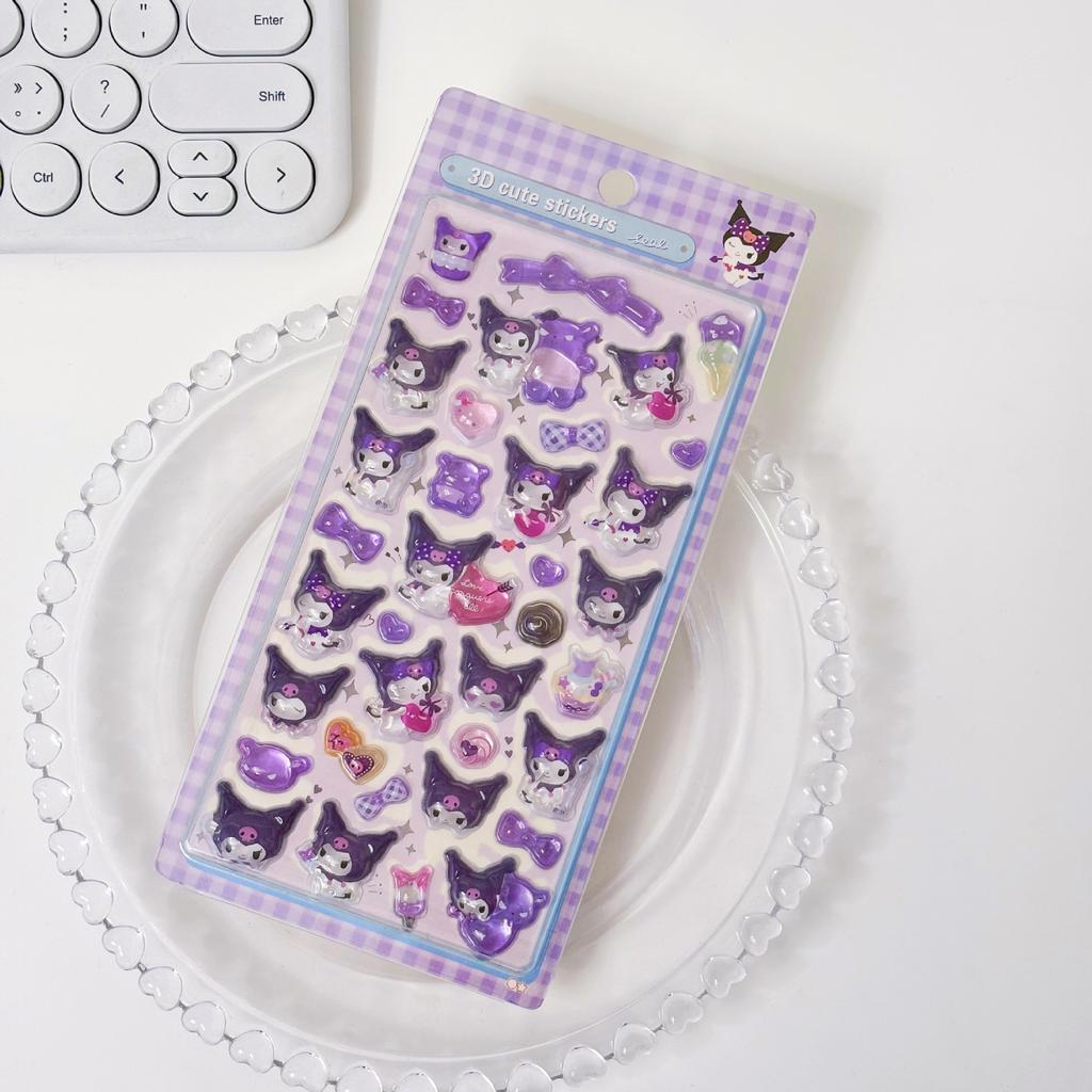 3D   Kuromi Cinnamoroll Stickers Cute Anime Transparent Jelly Crystal Decorative Sticker Note Phone Case DIY Toy