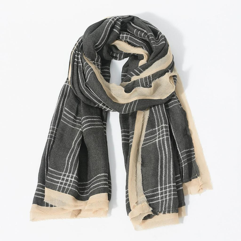 Men's Patchwork Striped Autumn/Winter Jacquard Scarf New Warm Personalized Black Scarf for Men
