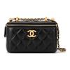 Chanel 24C Черная Стеганая Коровья Кожа Золотой Шар Регулируемая Цепь Макияж Наплечная Сумка Кроссбоди Женская