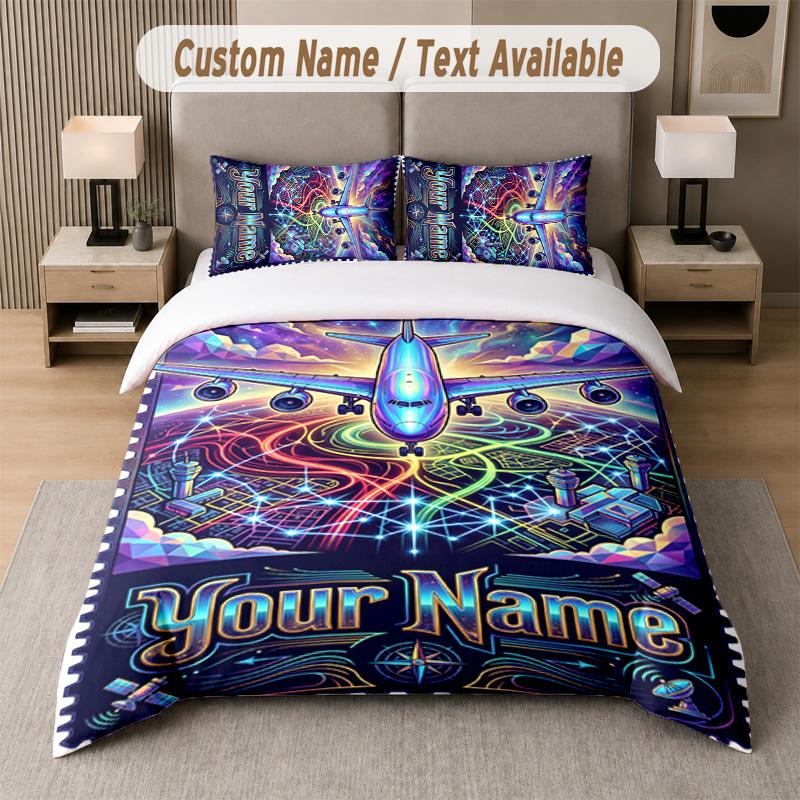 Space Cosmic Theme Custom Text Or Name 3Pcs Bedding Set 1 Flat Sheet & 2 Pillowcases Personalized Home Bedding