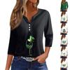 Женская модная повседневная футболка с v-образным вырезом и семью рукавами, топ на пуговицах с градиентным принтом
