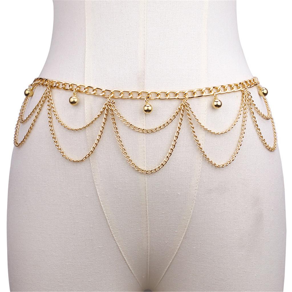 Multilayer Waist Belt Stylish for Stage Dance Music Festival Jeans Dress Belt Body Jewelry Chain Metallic Belly Dance