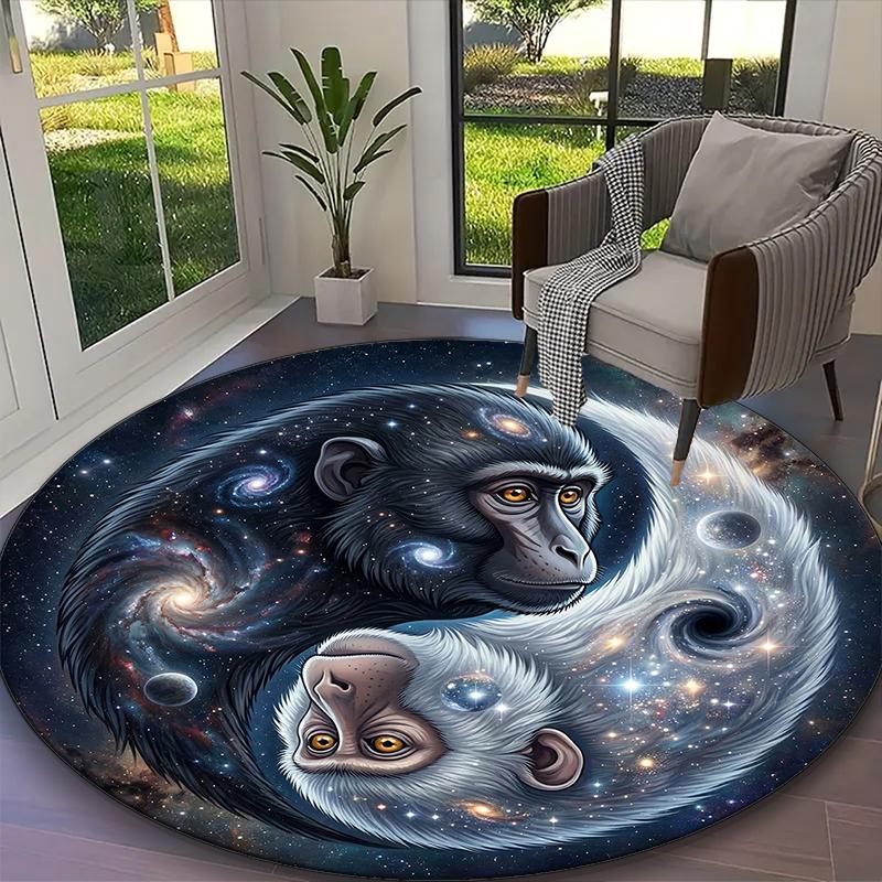 1pc Mystic Monkey Glow Printed Chair Rug for Home Office Use, Living Room Kitchen Game Room Round Carpet