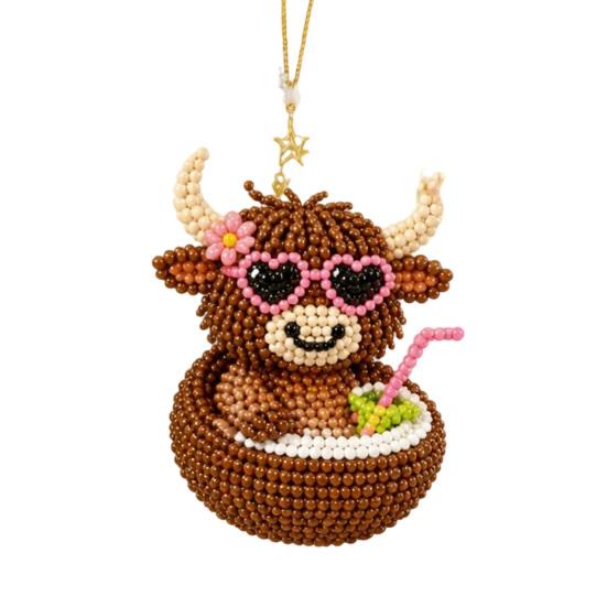 Yousheng 3D Beaded Animal Kit,Cute Tiny Highland Cow Beading Kit with Colorful Embroidery Beads And Instructions,Handmade Bead Art Craft for Beginners