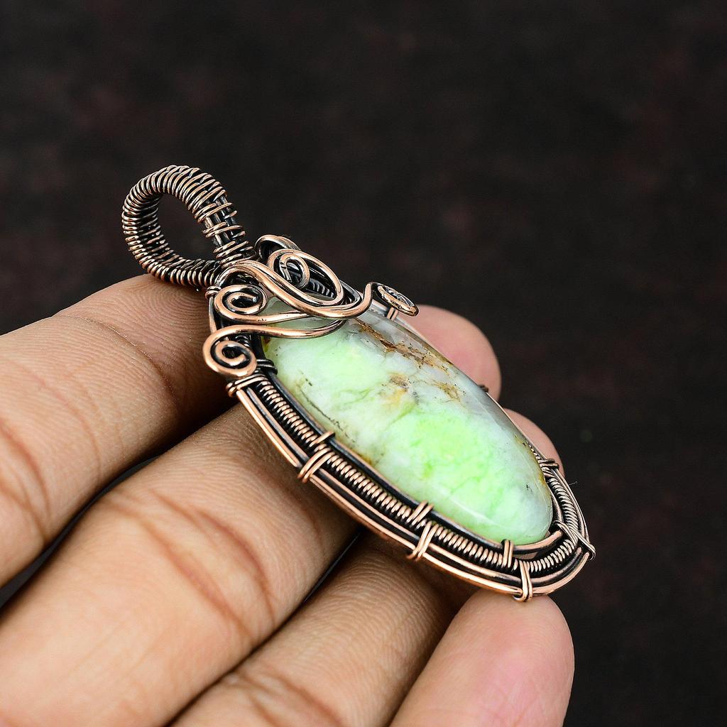 Lemon Chrysoprase Pendant Copper Wire Wrapped Pendant Lemon Chrysoprase Jewelry Gemstone Jewelry Gift For Her Gift For Mom Designer Pendant