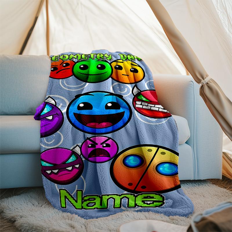 Personalized Custom Name Blanket - Geometry Dash Print Design,Blanket for Sofa,Bed,Travel,Camping - Soft and Warm, Great Gift