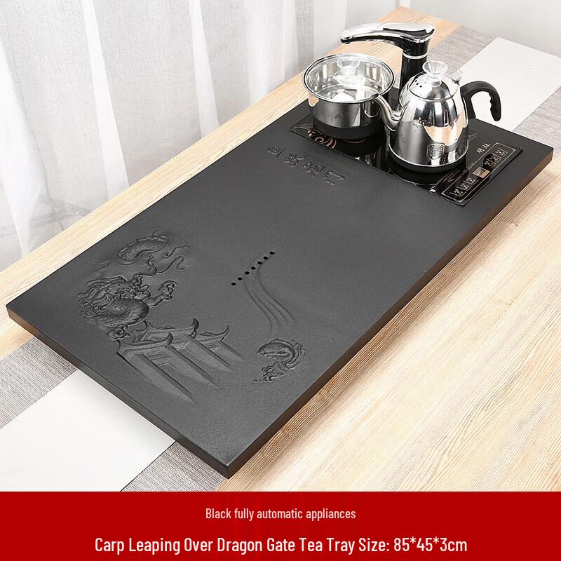 Buddha Design Black Gold Stone Tea Tray Set