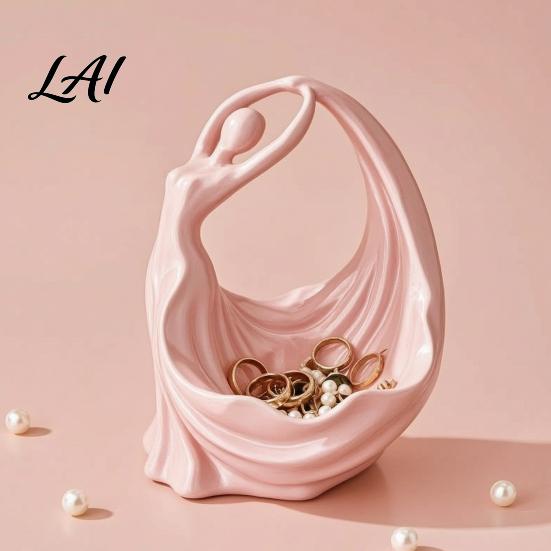 Elegant Jewelry Tray Ballerina Tray 3D Printed Dancer Sculpture Ring Holder for Earrings Necklaces Bedroom Vanity Decor Matte Pink Storage Entryway