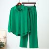 2 Pcs/Set Women Blouse Pants Set Solid Color Loose Type Single-breasted Soft Pockets Turn-down Collar Full Length