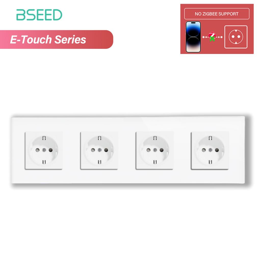 BSEED 1/2/3/4-клавишный сенсорный выключатель Zigbee, стекло с розетками EU, умный настенный выключатель света, сенсорный экран, подсветка, серия E