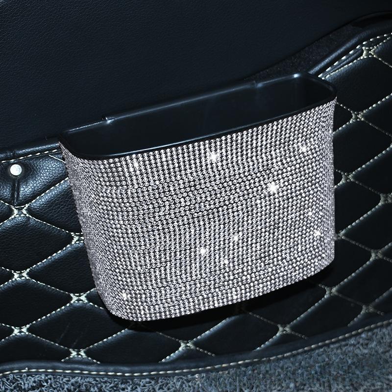 Автомобильный мусорный бак с бриллиантовым кристаллом, подвесная сумка для хранения автомобилей, многофункциональная автомобильная дверная сумка, блестящие автомобильные аксессуары для женщин