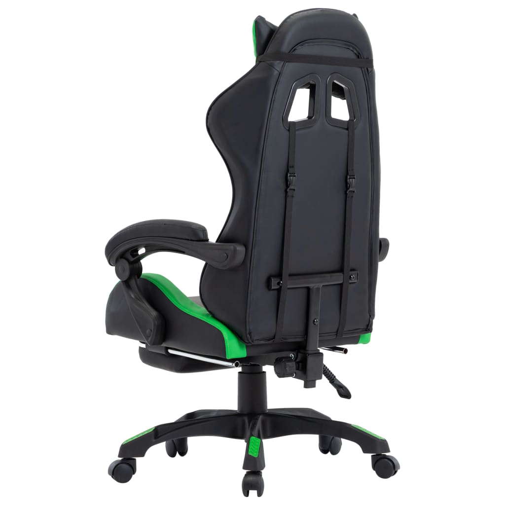 Gaming Chair with Footrest Green and Black Faux Leather