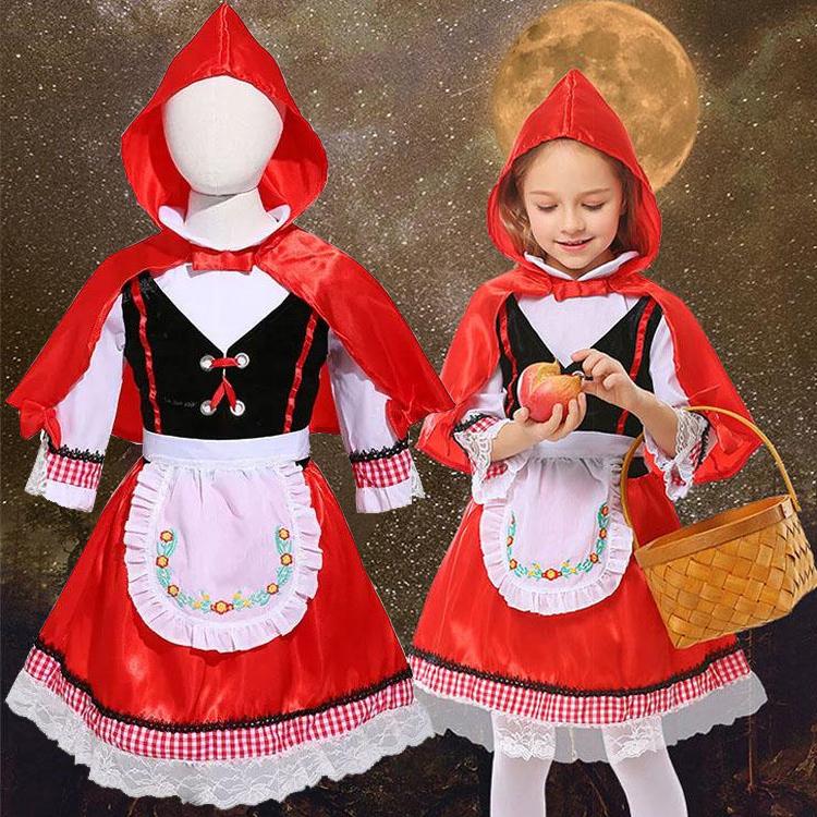 Little Red Riding Hood Girl Cosplay Costume Tutu Hooded Cloak Newborn Romper Dress Christmas Party Kids Girl Dress For 3-8 Year