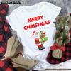 Kawaii Cartoon Merry Christmas Tree Graphics Women T-Shirts 90S Summer Short Sleeves Loose Round Neck Female Y2K Tops