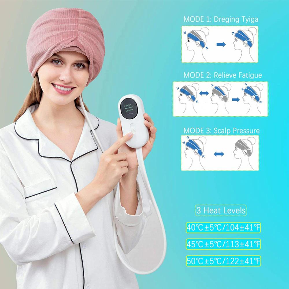 Электрический массажер для головы под давлением воздуха, повязка на голову с подогревом, разминающая подушка безопасности для головы, массажный пояс для кожи головы, глубокий массаж, облегчение головной боли